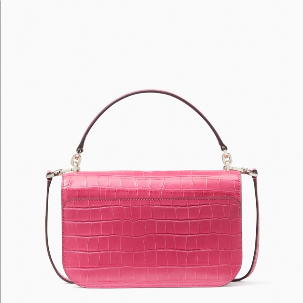 ♠️Kate Spade Audrey Croc Embossed Leather Flap Crossbody Satchel Bag, Pink NWT - Picture 4 of 7
